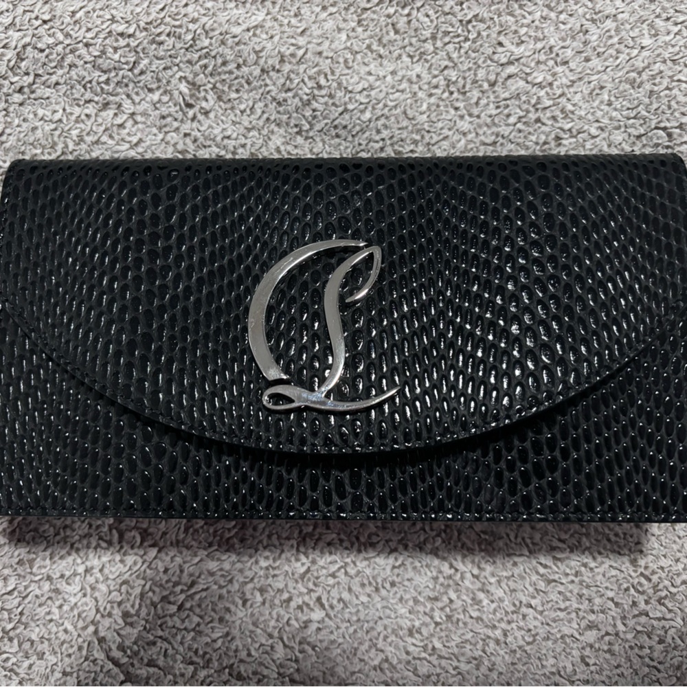 Black snakeskin print brand new Christian Louboutin wallet on chain